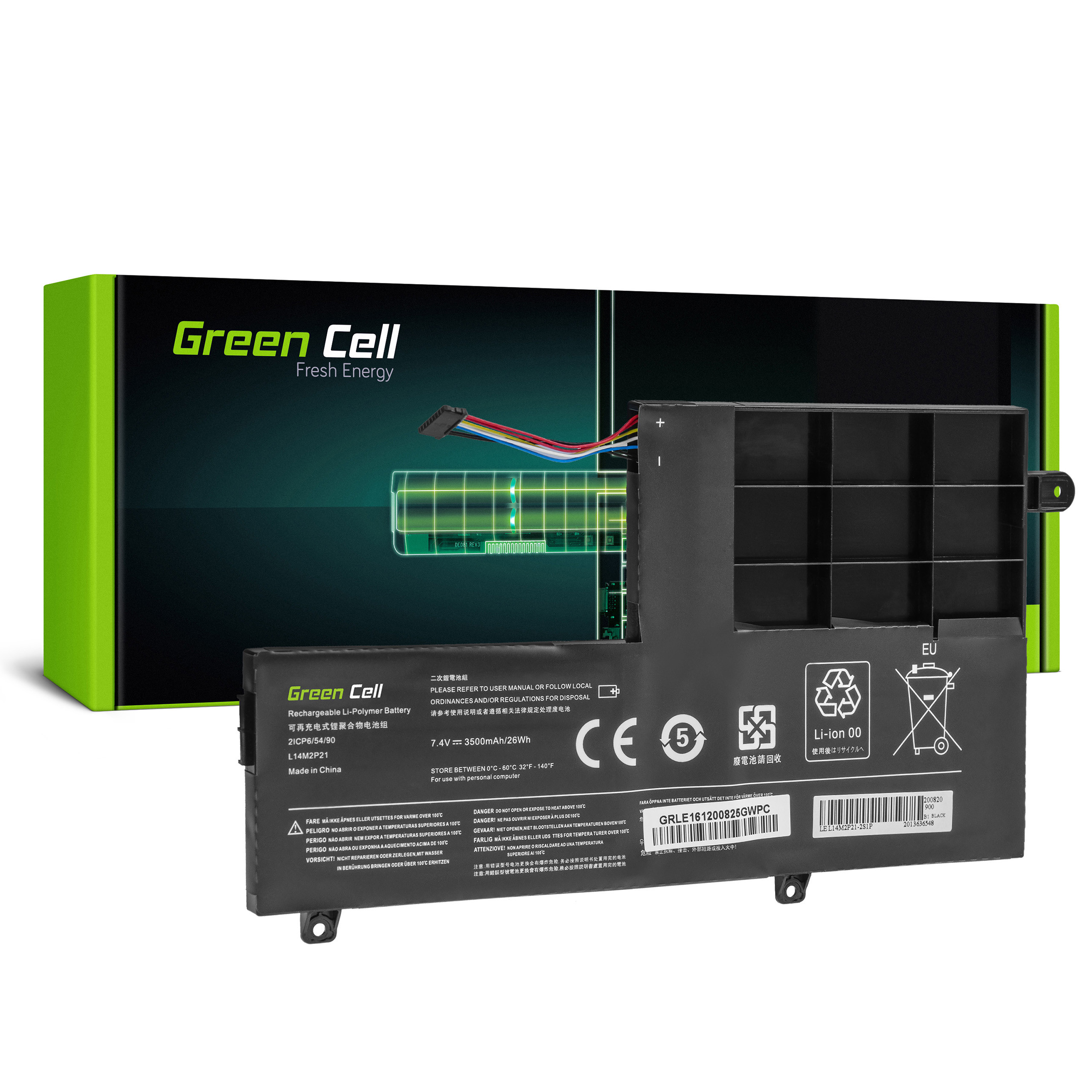 **Green Cell LE161 Baterie Lenovo L14L2P21 L14M2P21, Lenovo Yoga 500-14 500-14IBD 500-14ISK 500-15 500-15IBD 500-15ISK 3500mAh Li-Pol