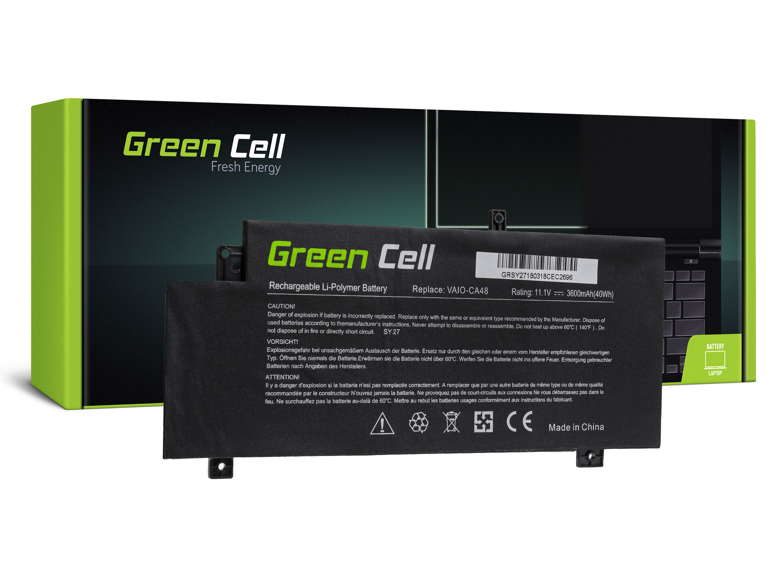 Green Cell SY27 Baterie Sony VGP-BPS34 Sony Vaio Fit 15 SVF15A 3600mAh Li-Pol – neoriginální