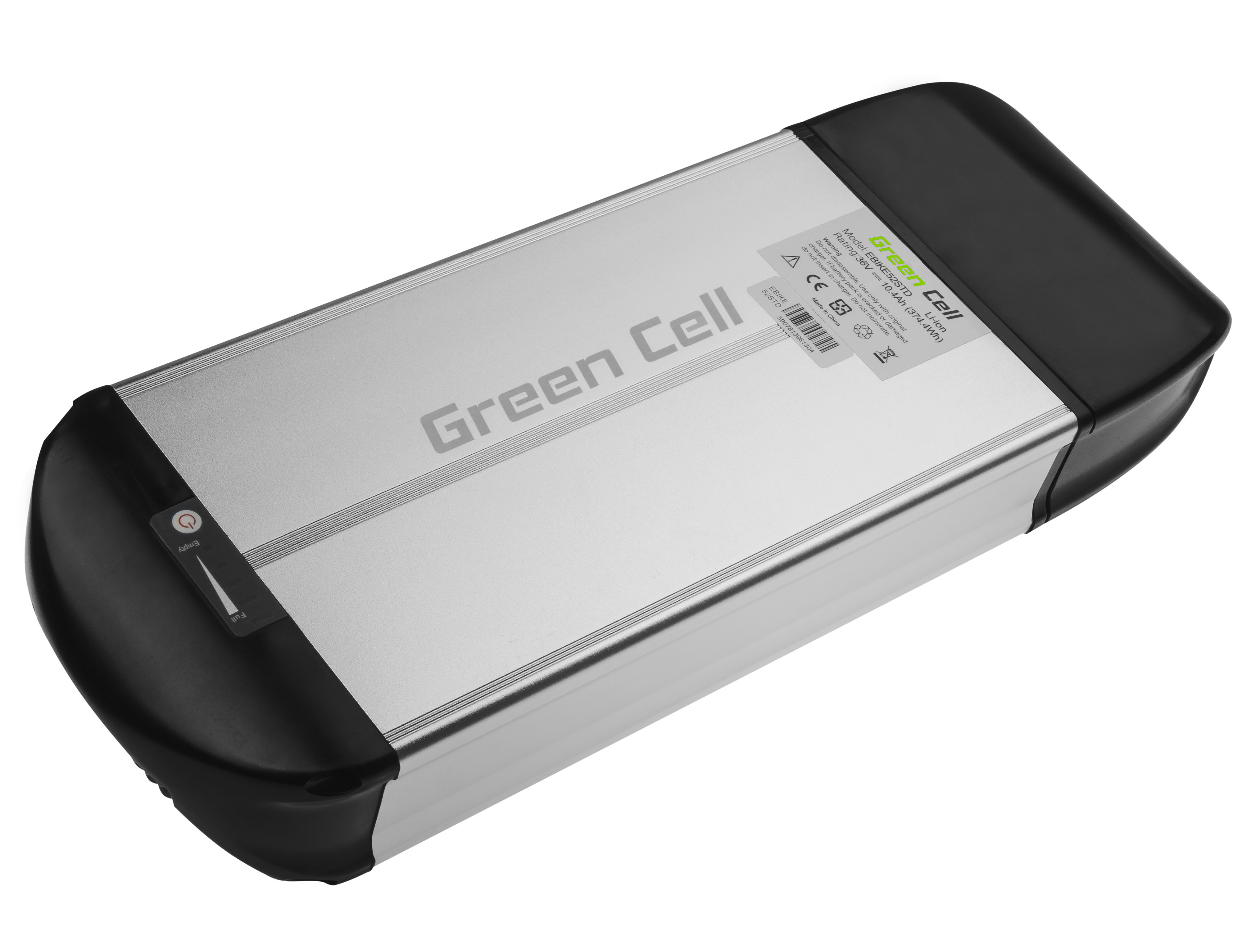 Green Cell EBIKE52STD Baterie pro Elektrokola Rear Rack zadní stojan s Nabíječkou 36V 10,4Ah 374Wh Li-Ion