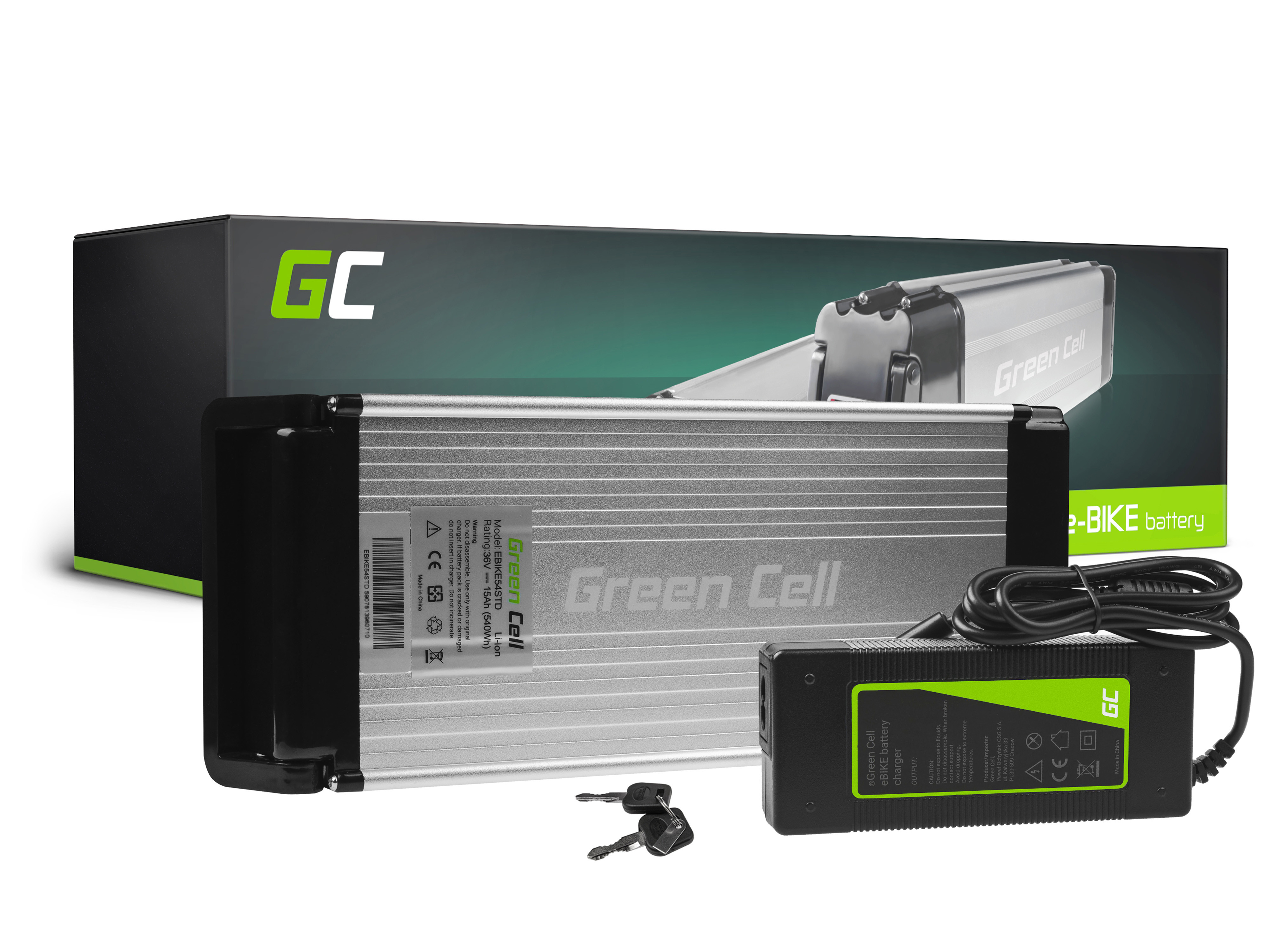 Green Cell EBIKE54STD Baterie Elektro Kolo e-Bike Rear rack 36V 15Ah 540Wh Li-ion