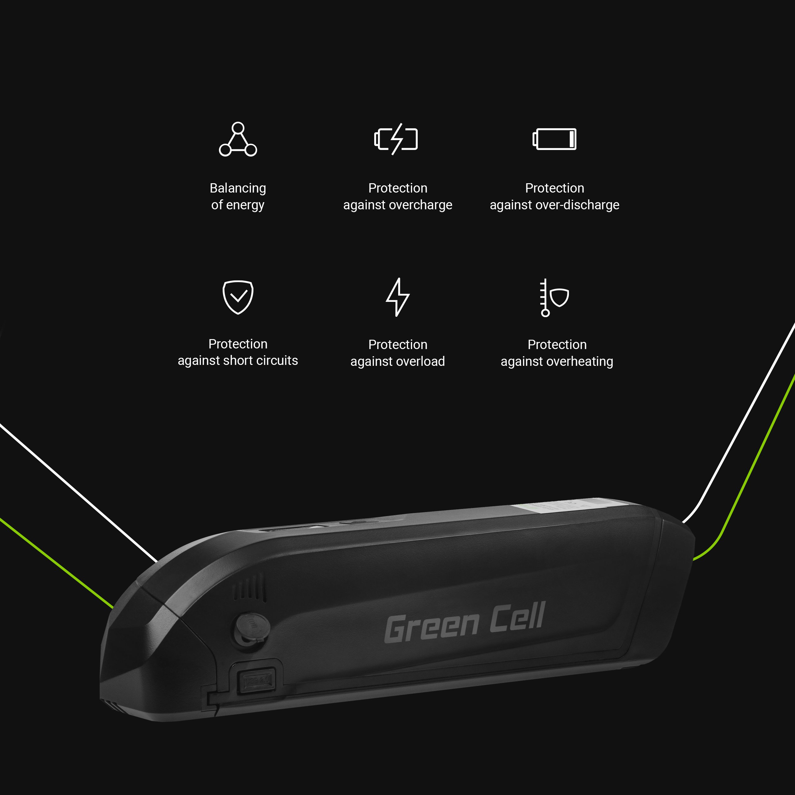 Green Cell EBIKE26STD Baterie pro Elektrokola Down Tube s Nabíječkou 36V 12Ah 432Wh Li-Ion
