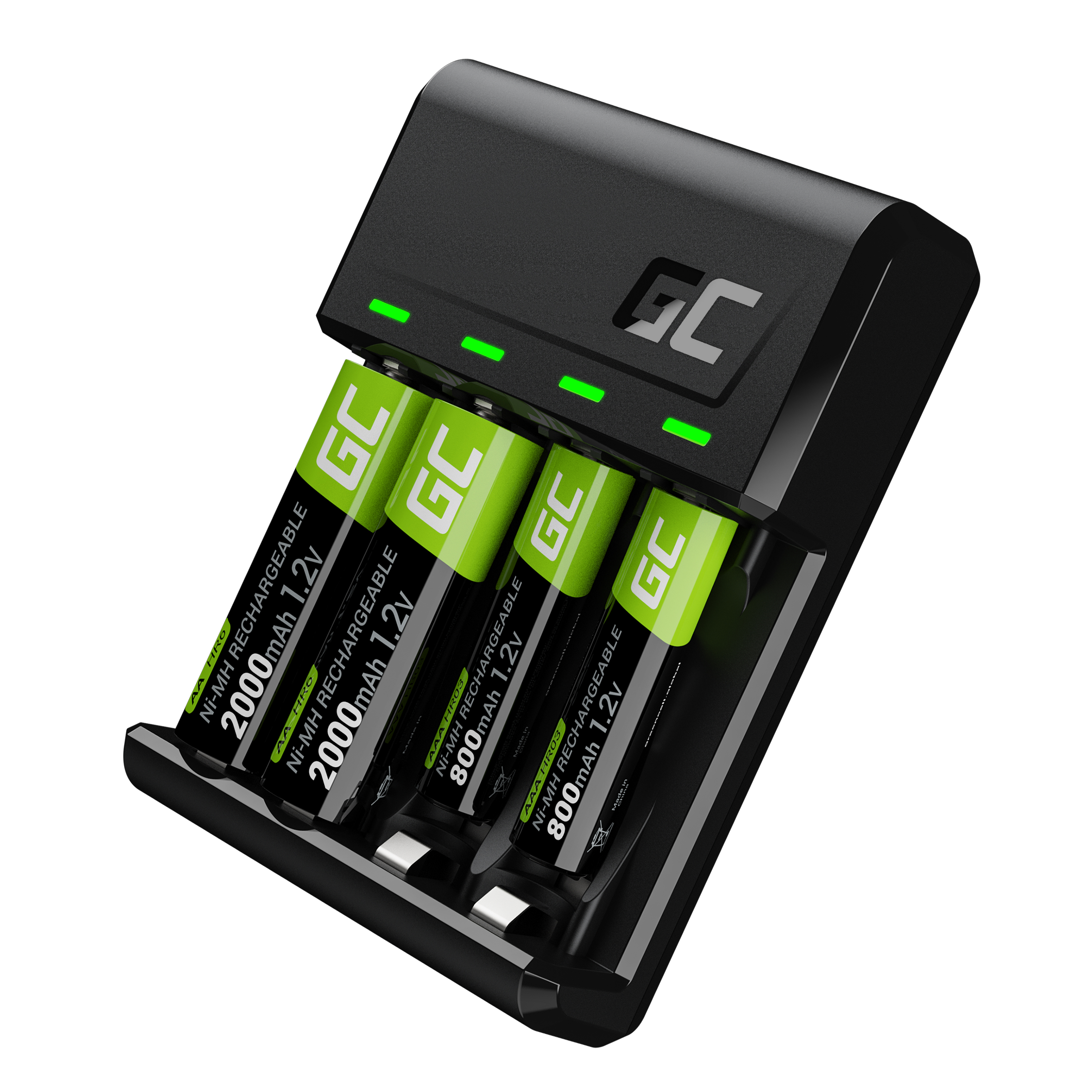 *Green Cell VitalCharger Nabíječka Set AA a AAA baterií s Micro USB a USB-C portem + baterie 2xAA 2000mAh 2xAAA 800mAh