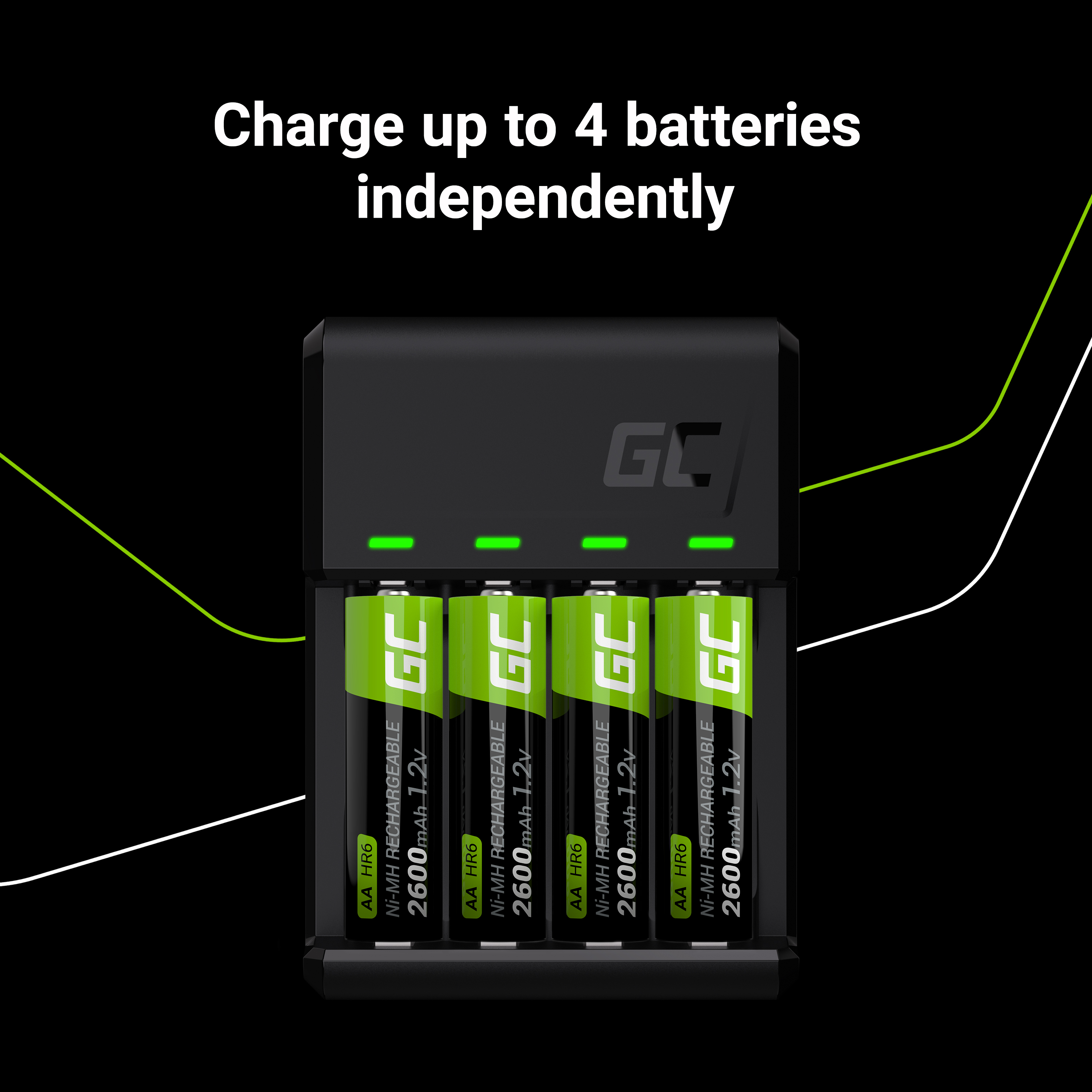 *Green Cell VitalCharger Nabíječka Set AA a AAA baterií s Micro USB a USB-C portem + baterie 2xAA 2000mAh 2xAAA 800mAh