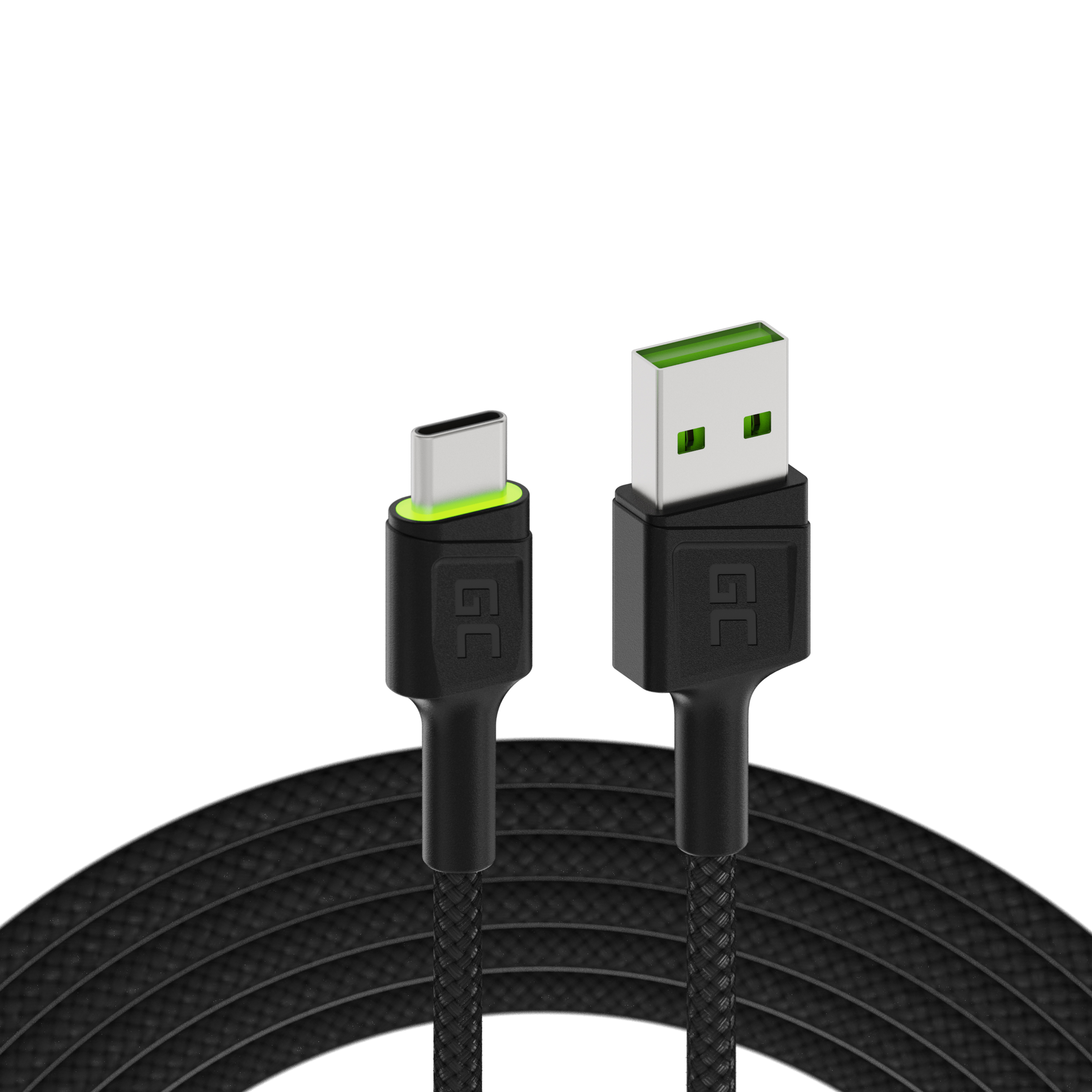 *Green Cell kabel GC Ray USB - USB-C 200cm, zelené LED podsvícení, rychlé nabíjení Ultra Charge, QC 3.0