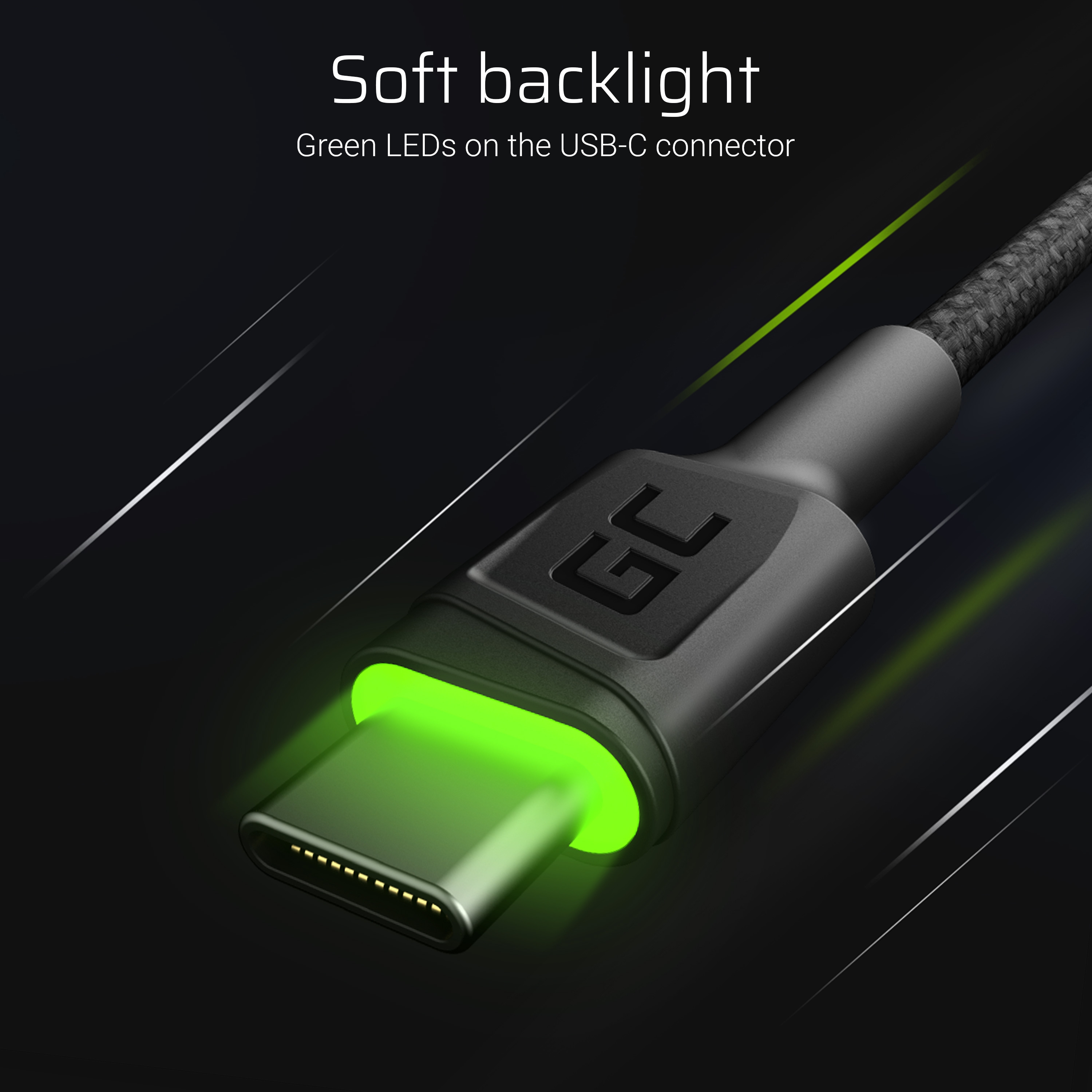 *Green Cell USB - USB-C kabely Set 3ks GC Ray USB - USB-C 120cm, zelené podsvícení LED, rychlé nabíjení Ultra Charge, QC 3.0