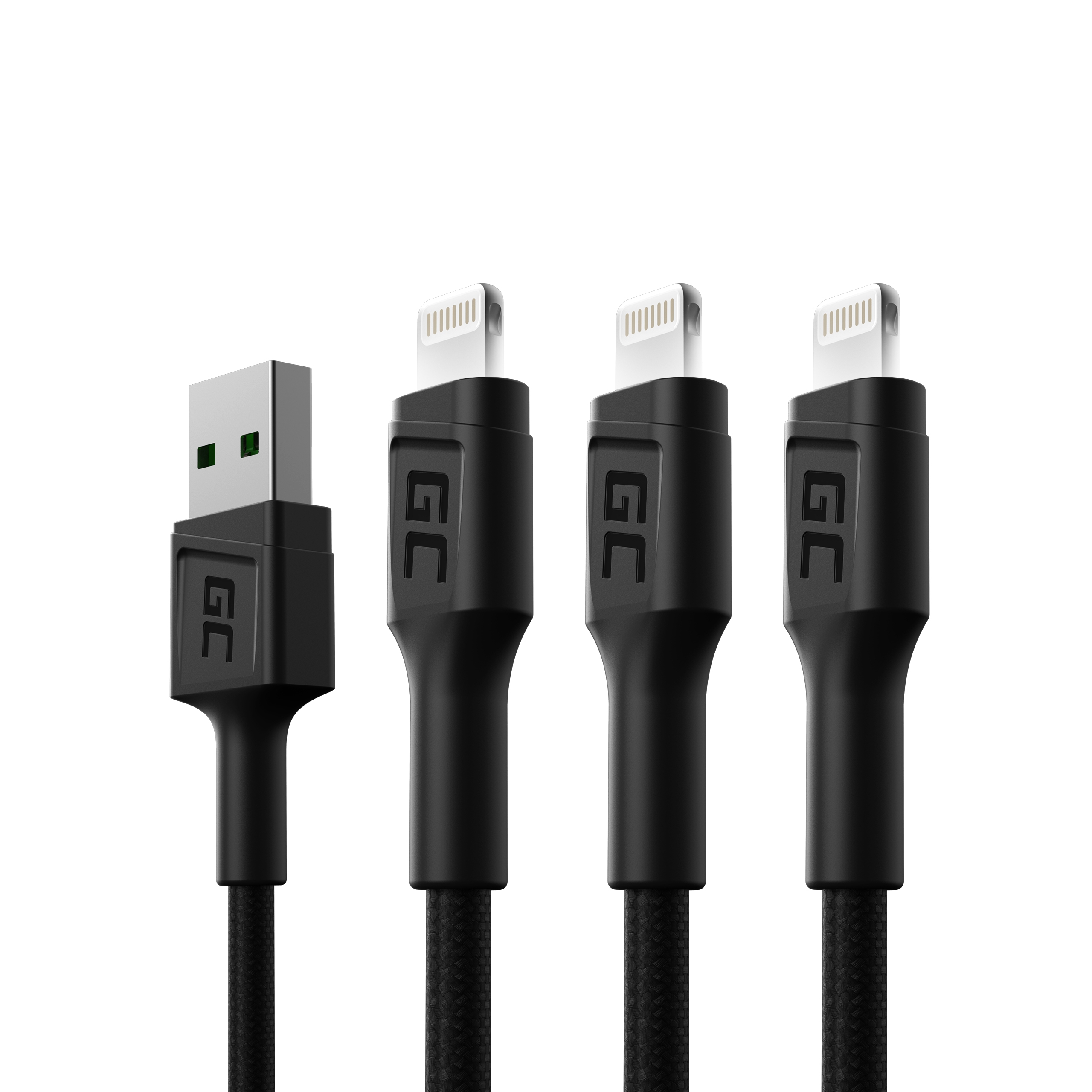 *Green Cell kabely Sestava 3ks GC Ray USB - Lightning 120cm pro iPhone, iPad, iPod, bílé podsvícení LED, rychlé nabíjení Apple 2.4A