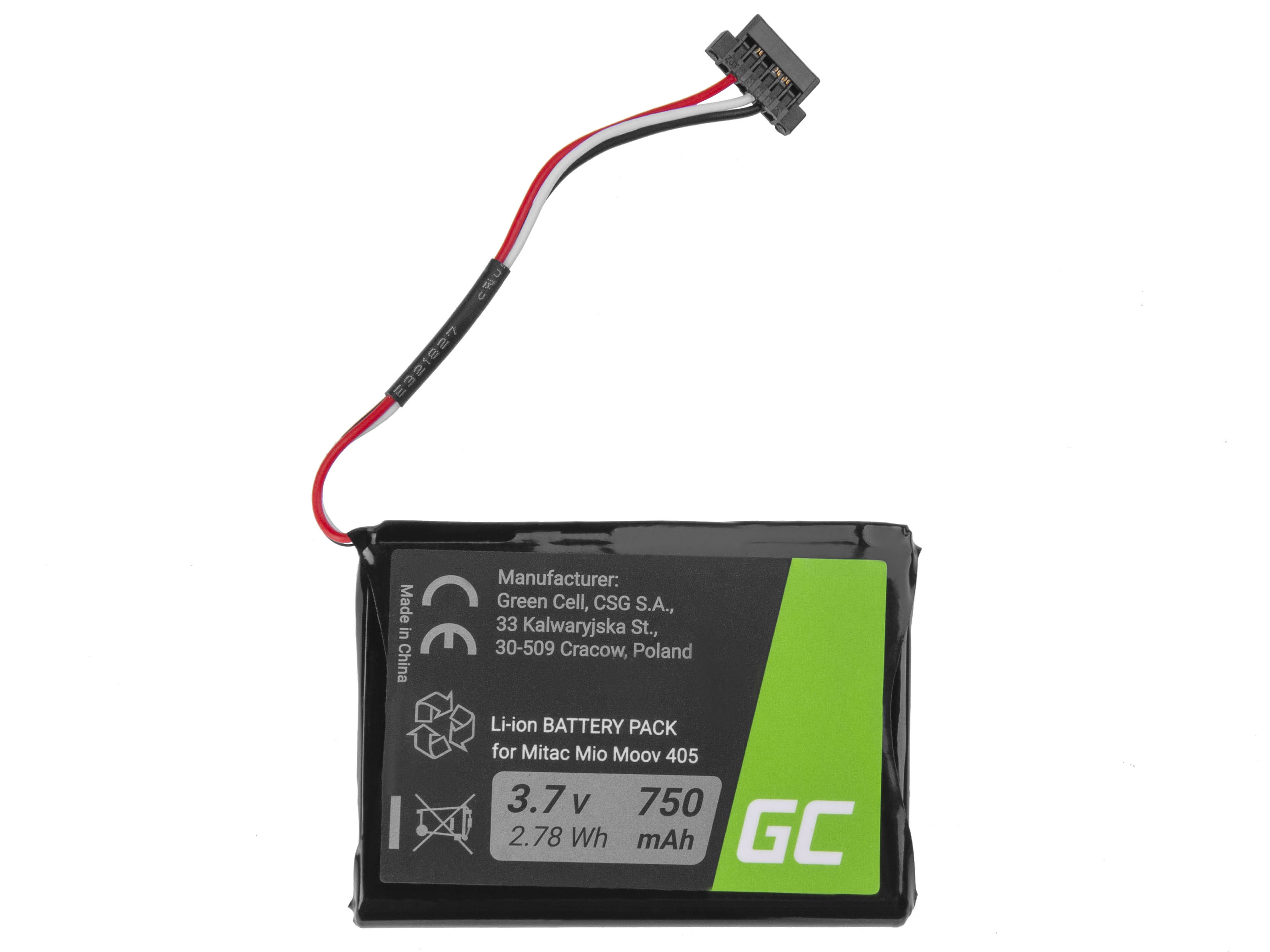 EOL-Green Cell ® Battery  for GPS Moov 500 510 560 580 N210, Li-Ion 750mAh 3.7V