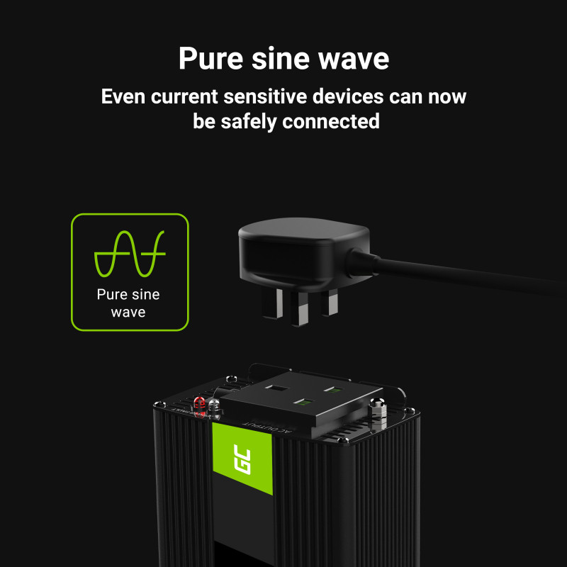 Green Cell Power Inverter 24V to 230V 150W/300W Pure sine wave UK PLUG
