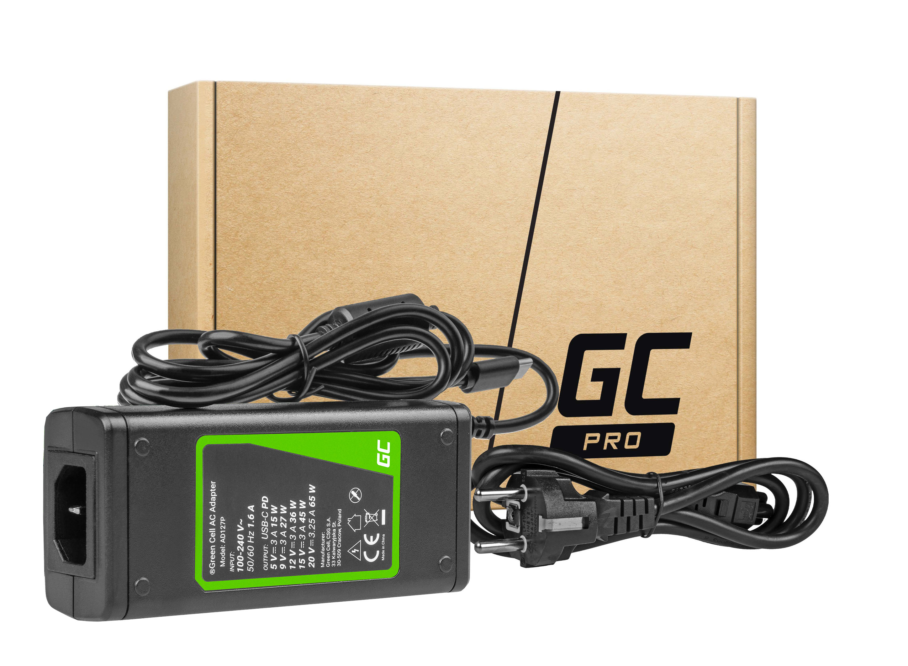 *Green Cell AD129P Nabíječka adaptér USB-C 65W pro notebooky, mobilní telefony, tablety a jiná zařizení USB-C