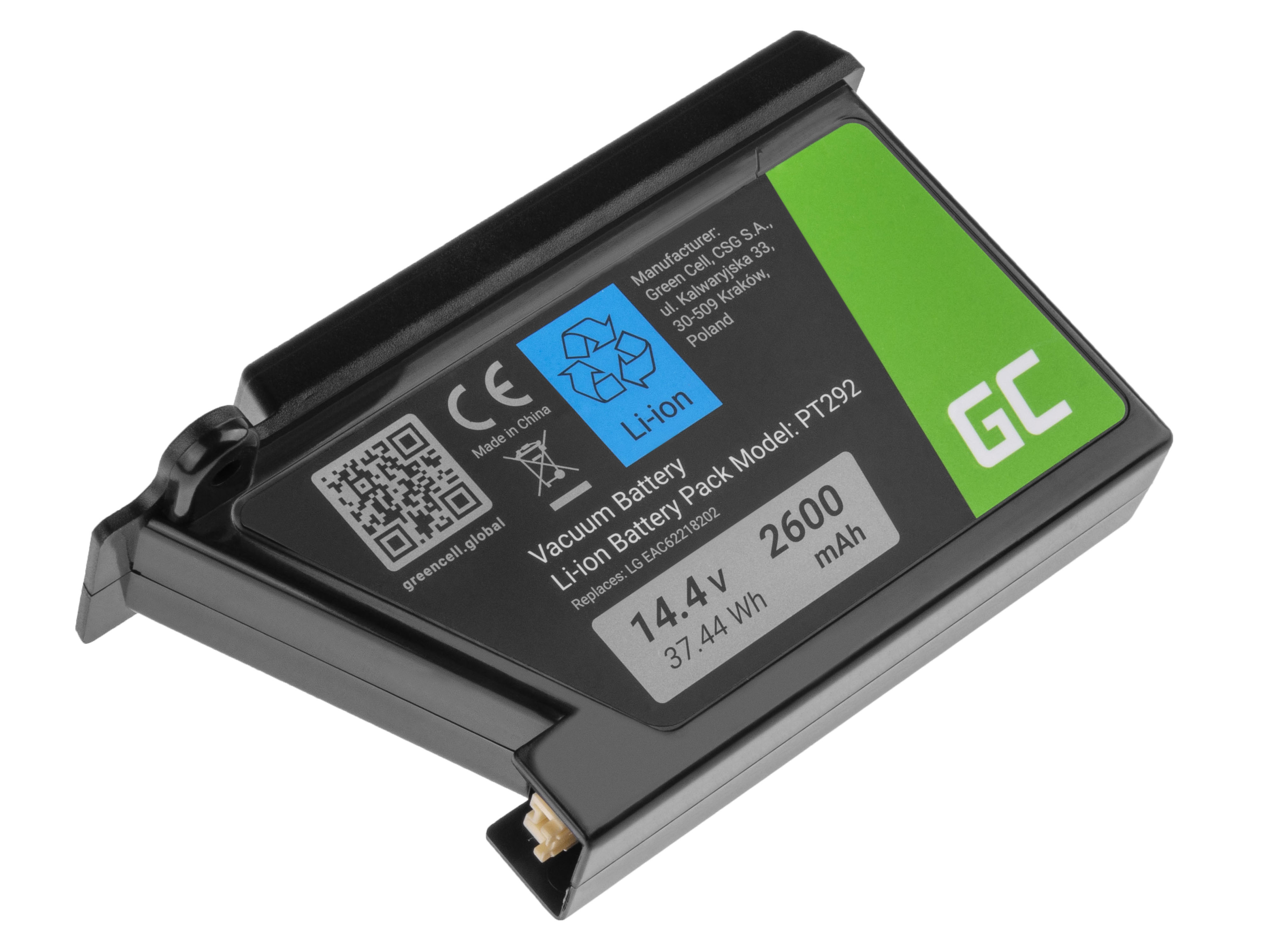 Green Cell PT292 Baterie LG EAC60766101 EAC60766102 EAC60766103,LG HomBot VR5940LR, VR5942L, VR5943, VR5943L 14,4V 2600mAh Li-Ion