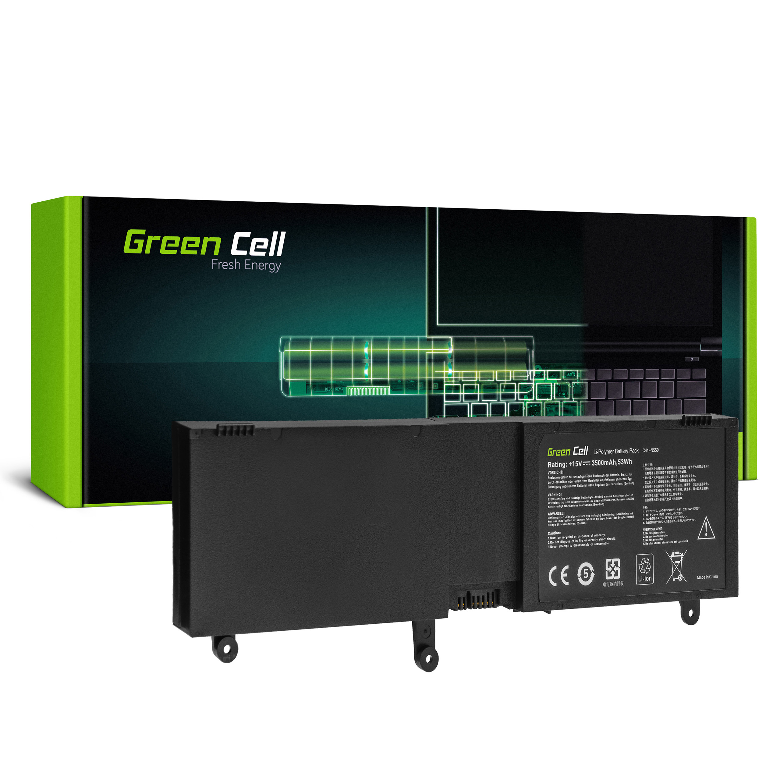 Green Cell AS161 Baterie C41-N550,Asus ROG G550 G550J G550JK N550 N550J N550JV N550JK N550JA 3500mAh Li-Pol