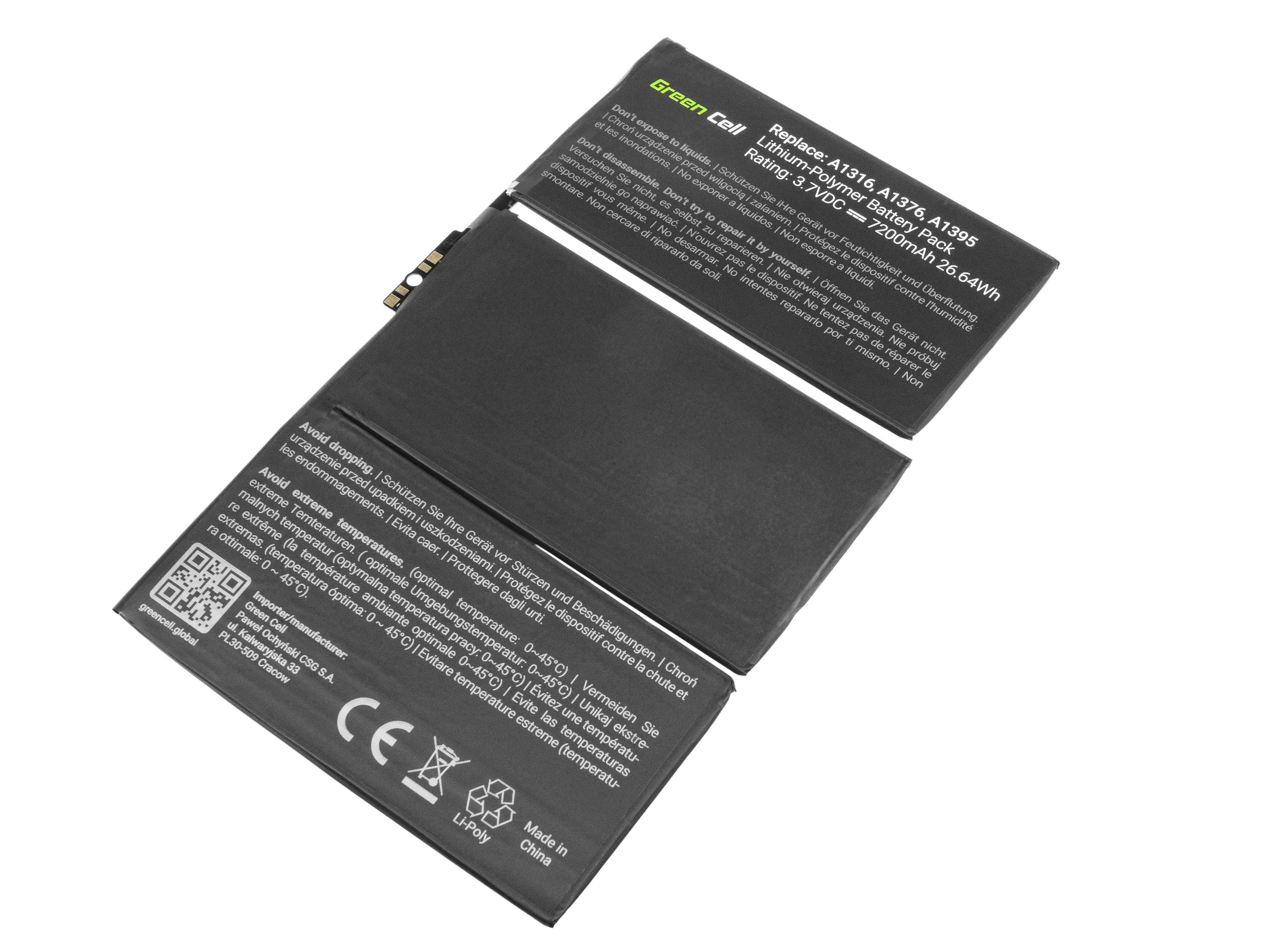 Battery Green Cell A1376 for Apple iPad 2 A1395 A1396 A1397 2nd Gen