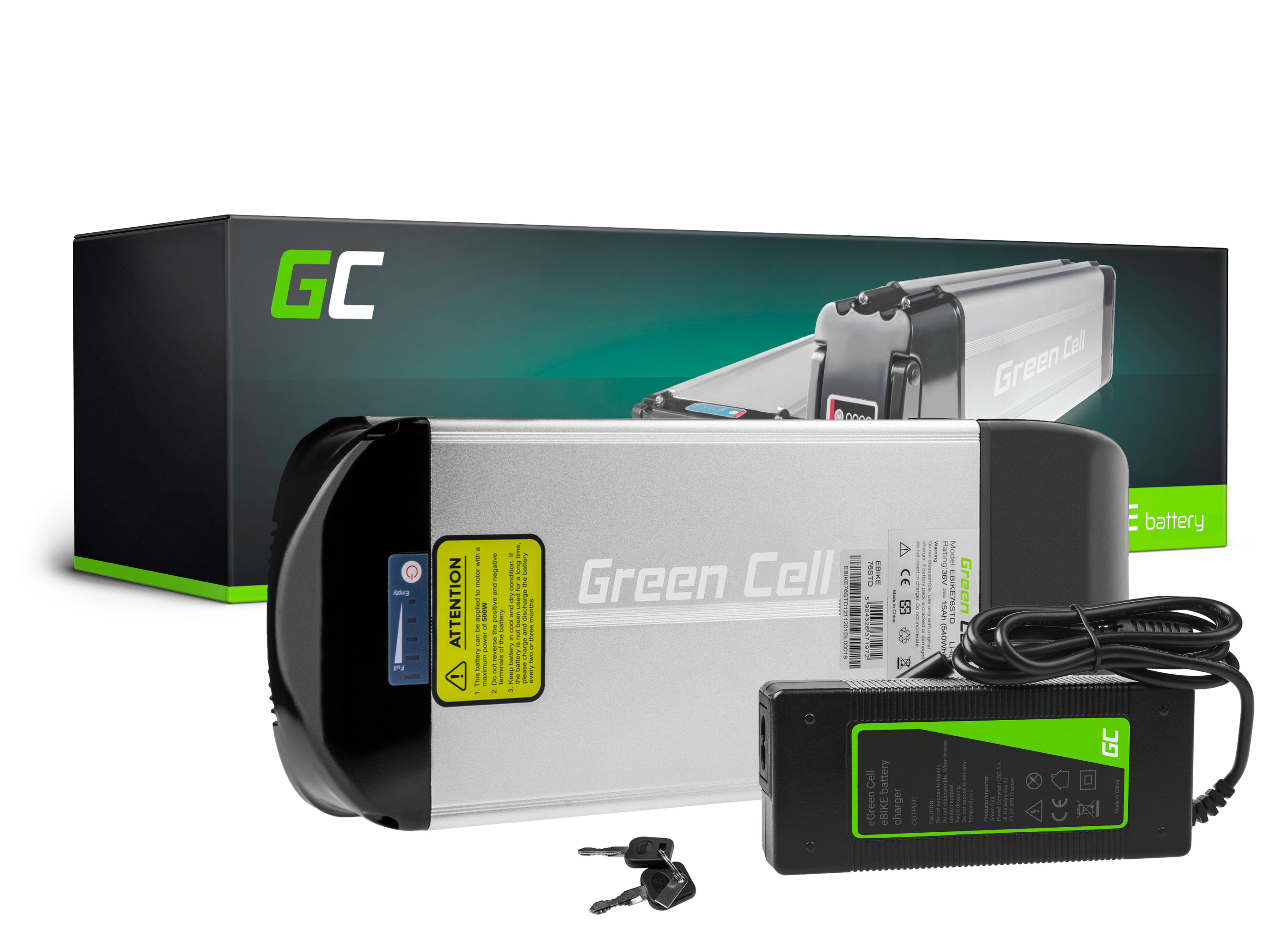 Green Cell® E-Bike Battery 36V 15Ah Li-Ion Rear Rack with Charger