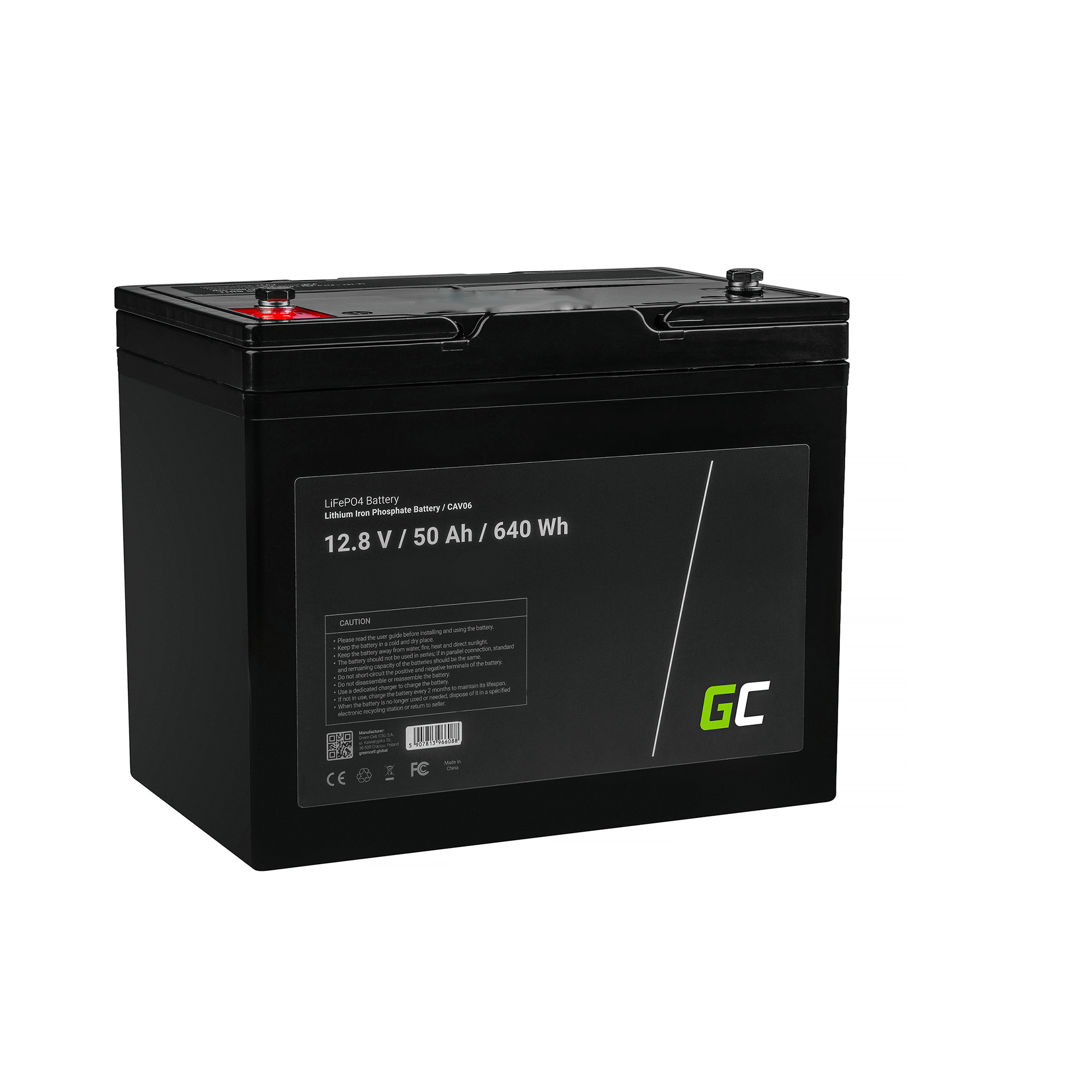Baterie Green Cell Lithium-železo-fosfátová LiFePO4 baterie 12V, 12,8V 50Ah pro solární panely, obytné automobily a lodě