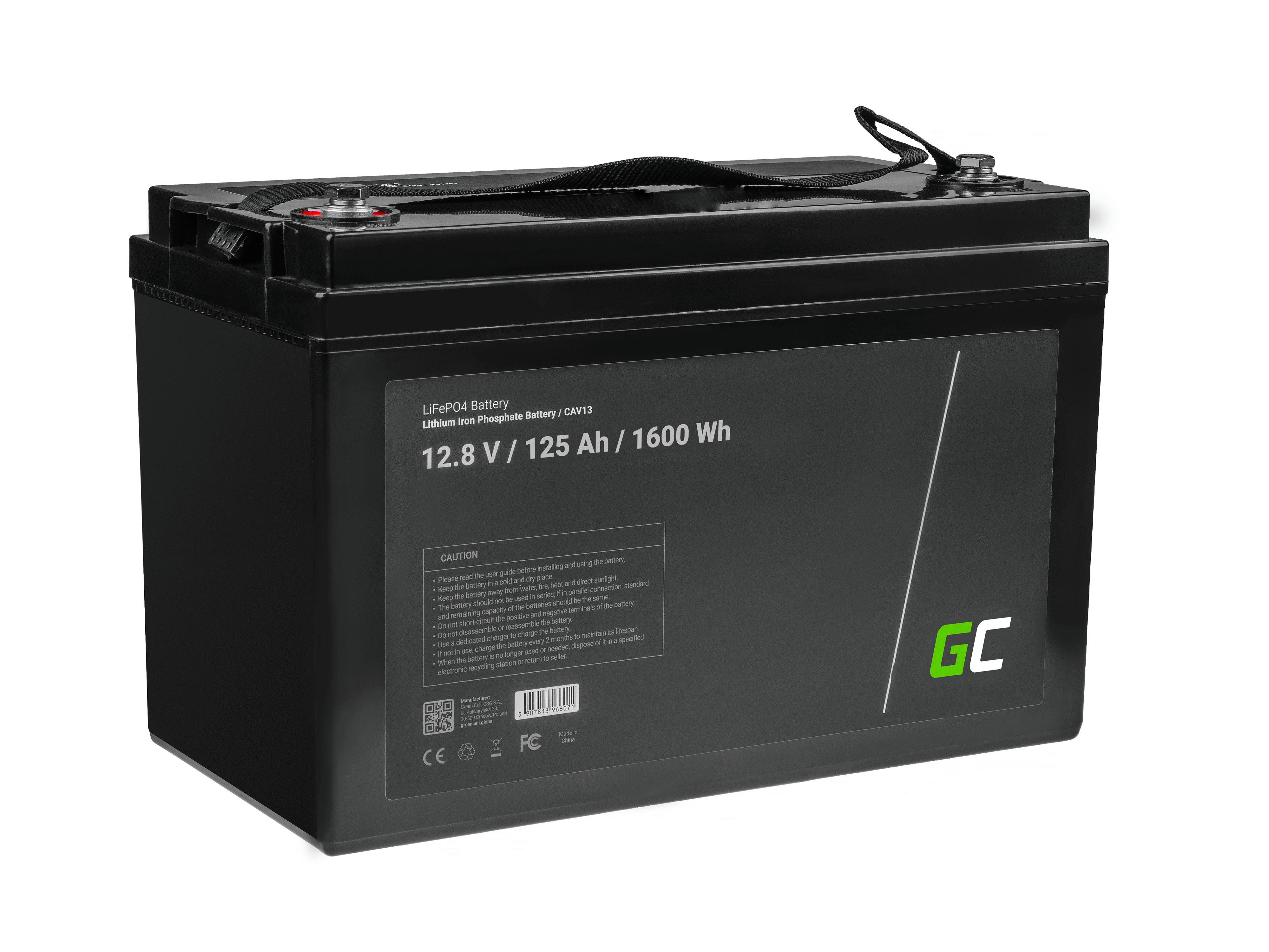 Baterie Green Cell Lithium-železo-fosfátová LiFePO4 baterie 12V, 12,8V 125Ah pro solární panely, obytné automobily a lodě