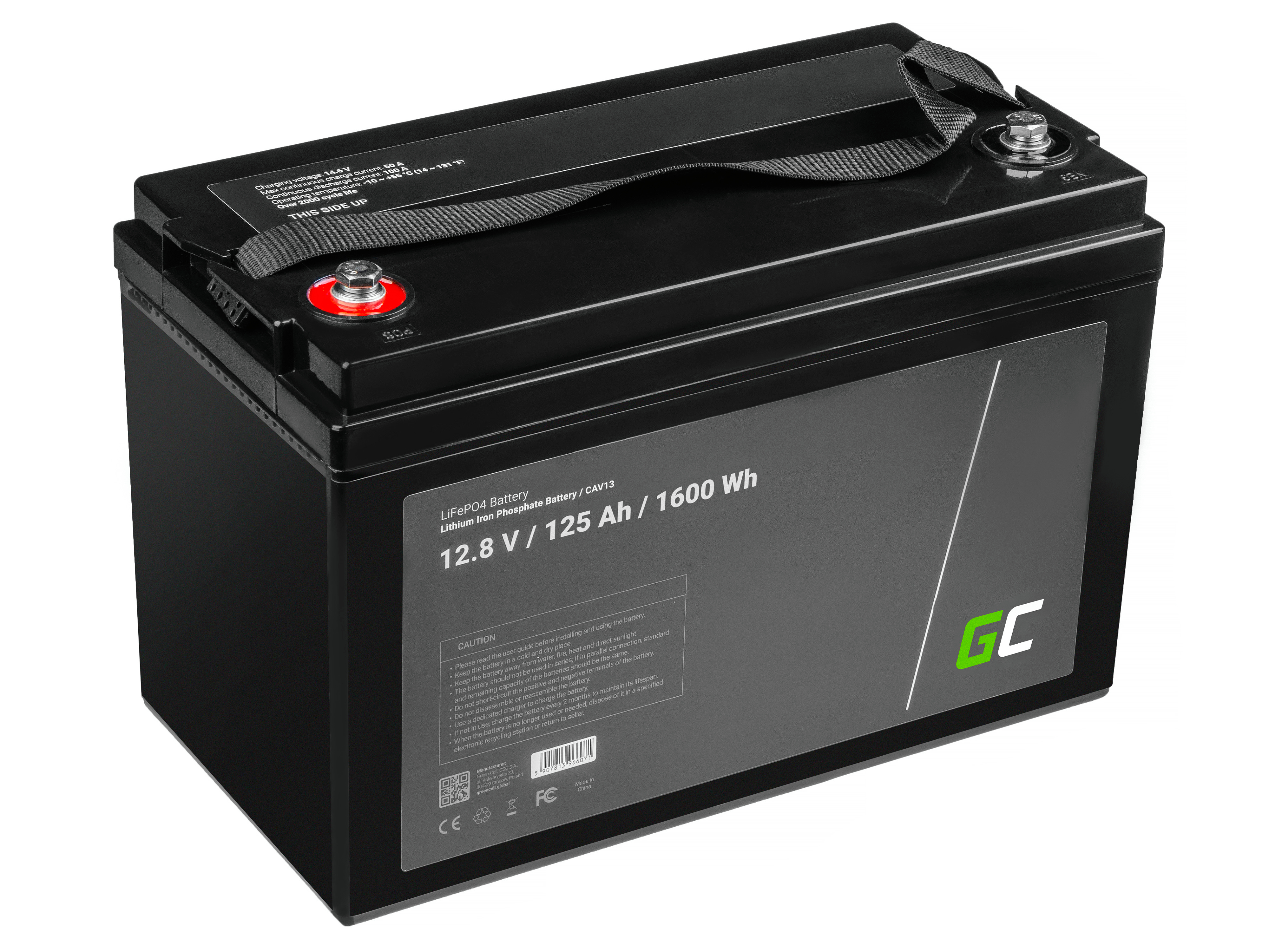 Baterie Green Cell Lithium-železo-fosfátová LiFePO4 baterie 12V, 12,8V 125Ah pro solární panely, obytné automobily a lodě