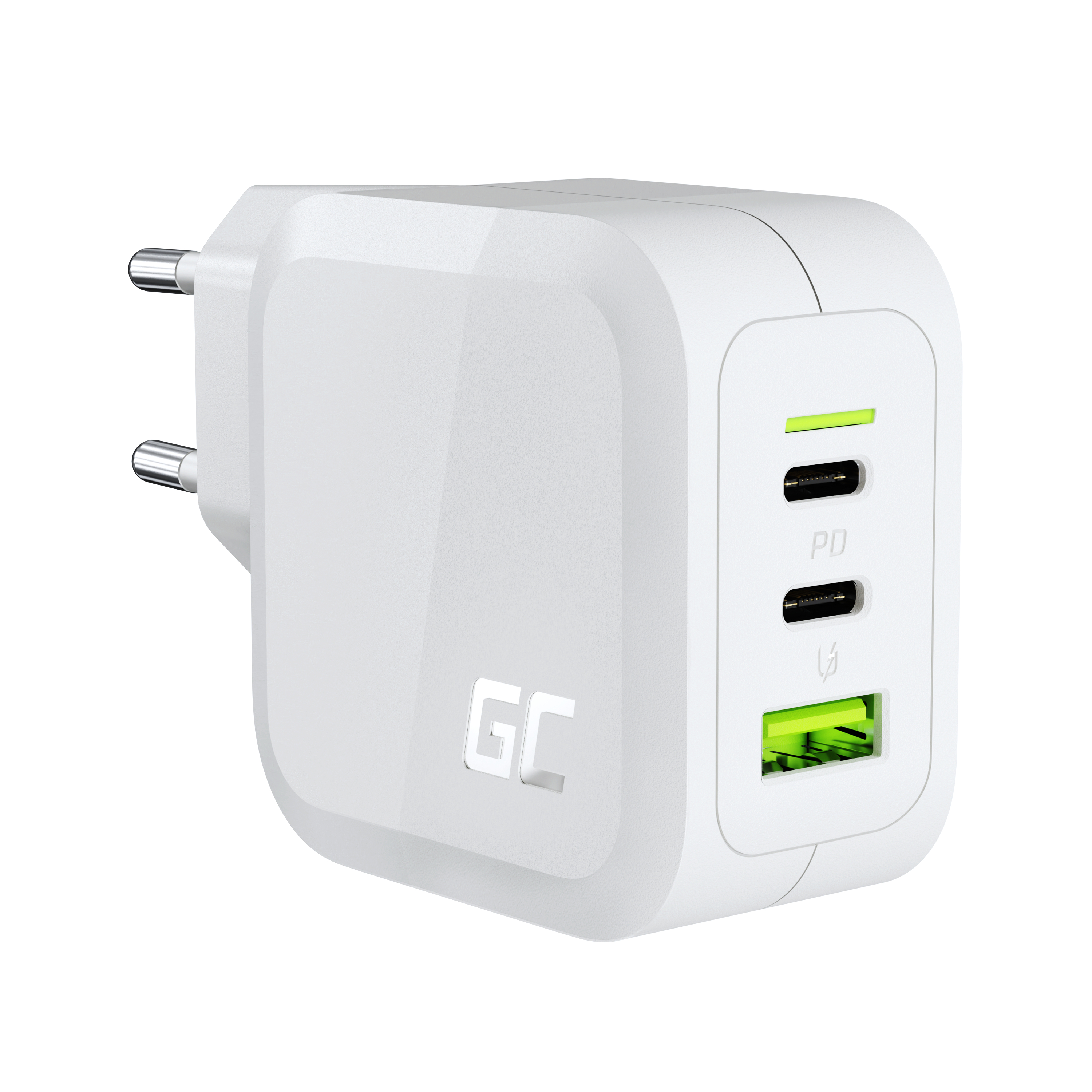 Green Cell Nabíječka PowerGaN 65W - 2x USB-C Power Delivery, 1x USB-A kompatibilní s Quick Charge 3.0 bílá